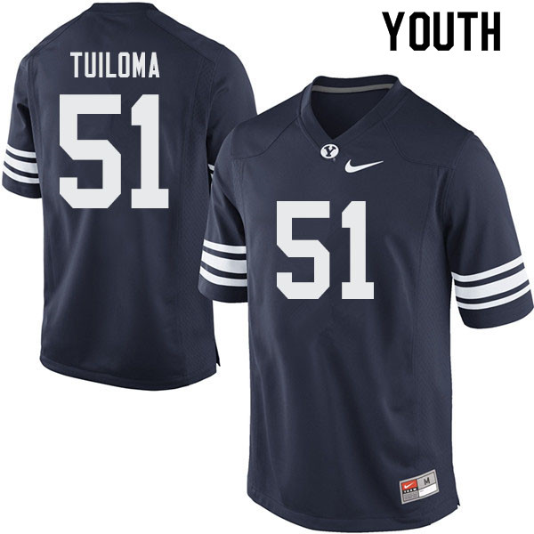 Youth #51 Jeddy Tuiloma BYU Cougars College Football Jerseys Sale-Navy